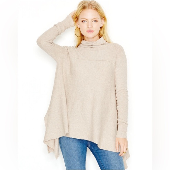Free People Long-Sleeve Turtleneck Sweater Oatmeal Sz Small S Oversized Lagenloo - Picture 1 of 9